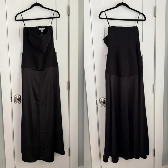 Shona Joy Adri Drop Waist Strapless Paneled Maxi Dress Gown Black NEW with tags